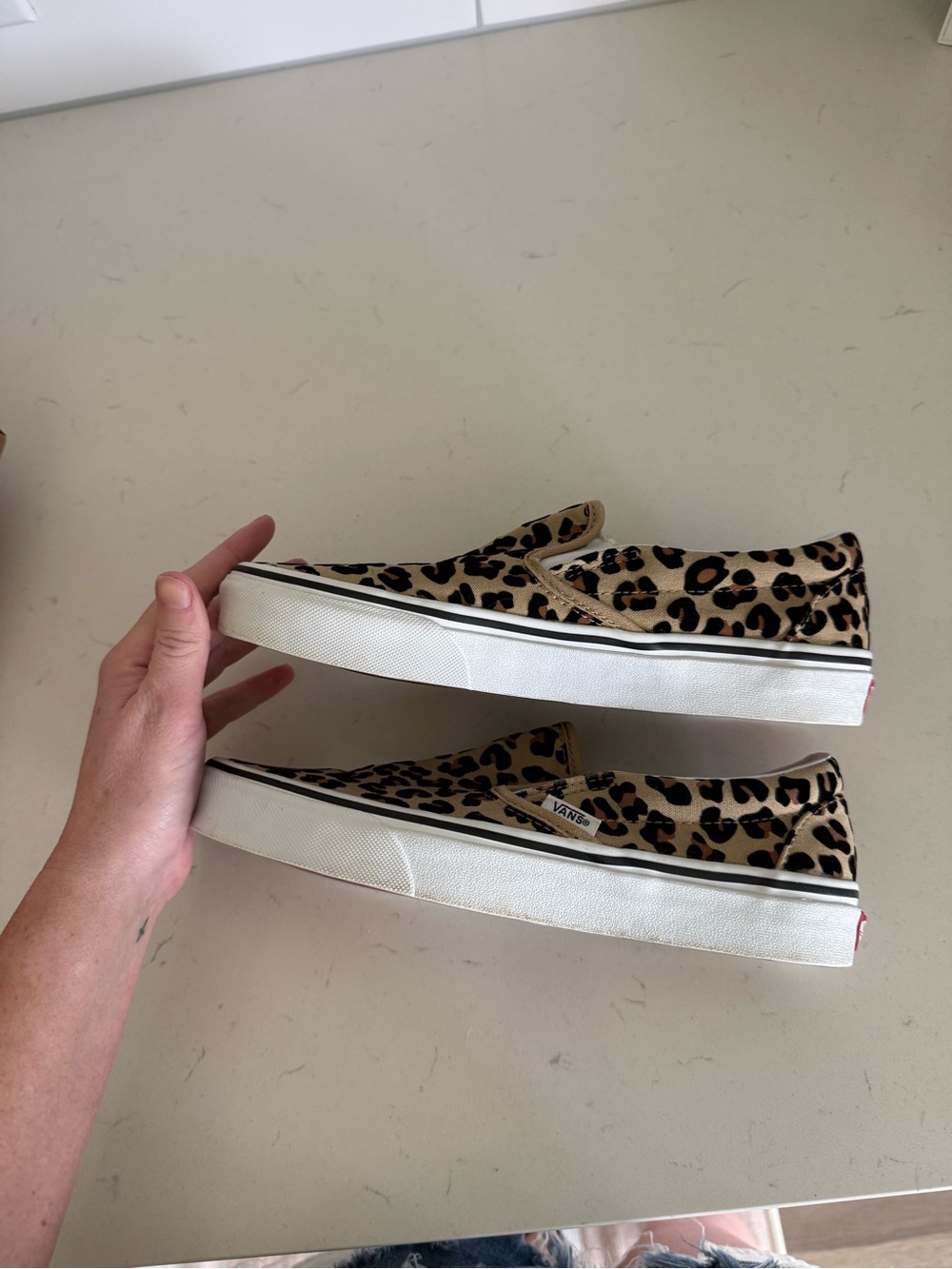 Vans Slip-On Sneakers in Leopard Print (Tan & Black) - Picture 3 of 4